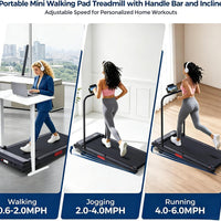 Ogpou Portable Walking Pad Treadmill with Handle Bar