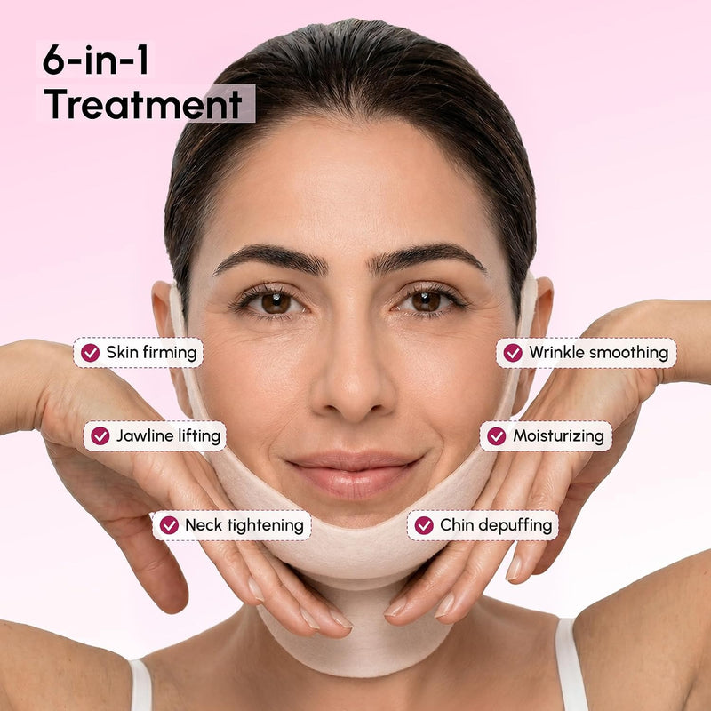 MAREE Máscara de elevación en V – Cinta de elevación de cuello antienvejecimiento y correa de barbilla para dormir – Parche de arrugas para el cuello y reductor de doble barbilla para estiramiento