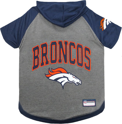Pets First NFL Denver Broncos Hoodie for Dogs & Cats. NFL Football Licensed Dog Hoody Tee Shirt, Large. Sports Hoody T-Shirt for Pets. Licensed Sporty Dog Shirt (DEN-4044-LG)