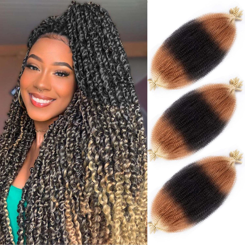 Afro Twist Hair Springy Afro Twist Hair 24 Inch 3 Packs Pre Fluffed Spring Twist Hair Pre Stretched Wrapping Hair for Soft Locs Hair Extensions (24 Inch (Pack of 3), 1B/27/613#)
