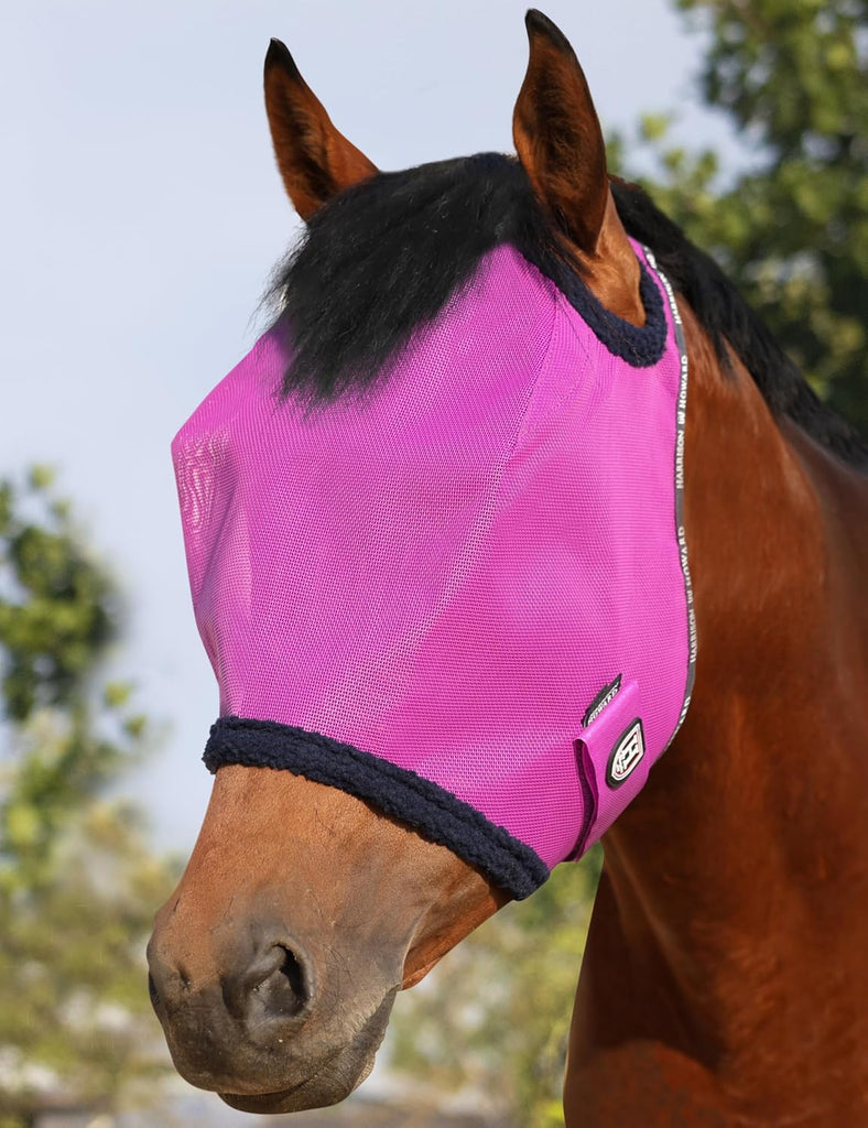 Harrison Howard All Round Mesh Horse Fly Mask UV Protective with Fleece Padded Edging Purple M