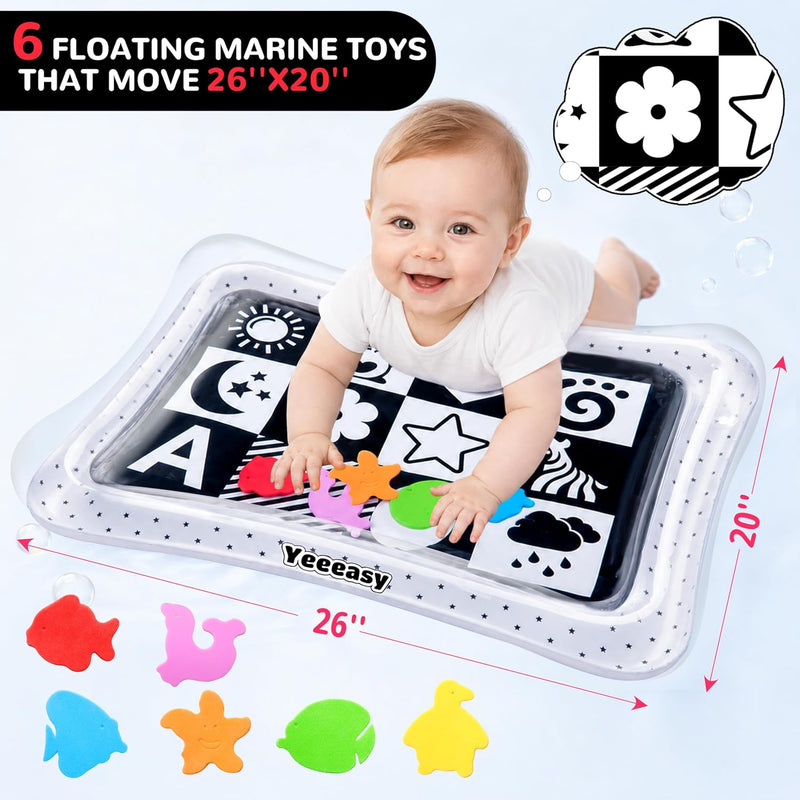 Yeeeasy Manta de Agua Inflable Tummy Time Blanco y Negro para Bebés