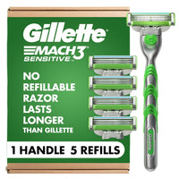 Gillette Mach3 Sensitive Shaving Razor for Men, 1 Handle and 5 Blade Refills, for Sensitive Skin