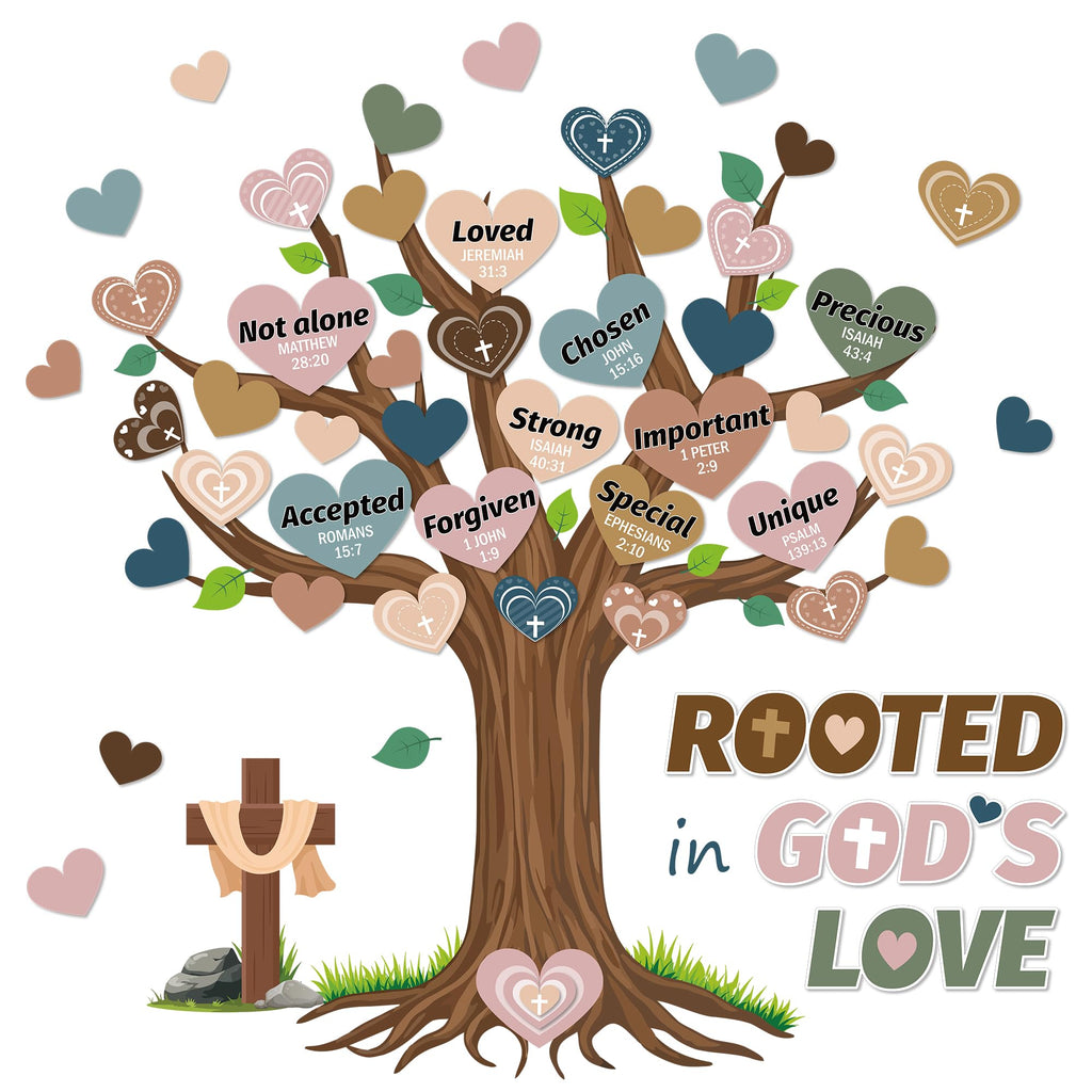 Classroom Rooted in God’s Love Tree Bulletin Board Boho Tree Classroom Decorations Heart Bible Bulletin Board Boho Heart