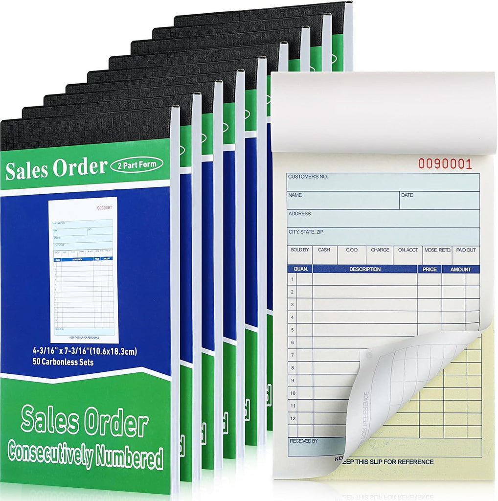 Lincia 9 Pads Sales Order Books 2 Part Carbonless, Receipt Book with Carbon Copies, 50 Sets Per, Book White/Canary, Cove