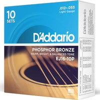 D'Addario EJ16-10P Phosphor Bronze Acoustic Guitar Strings 12-53, 10 Sets
