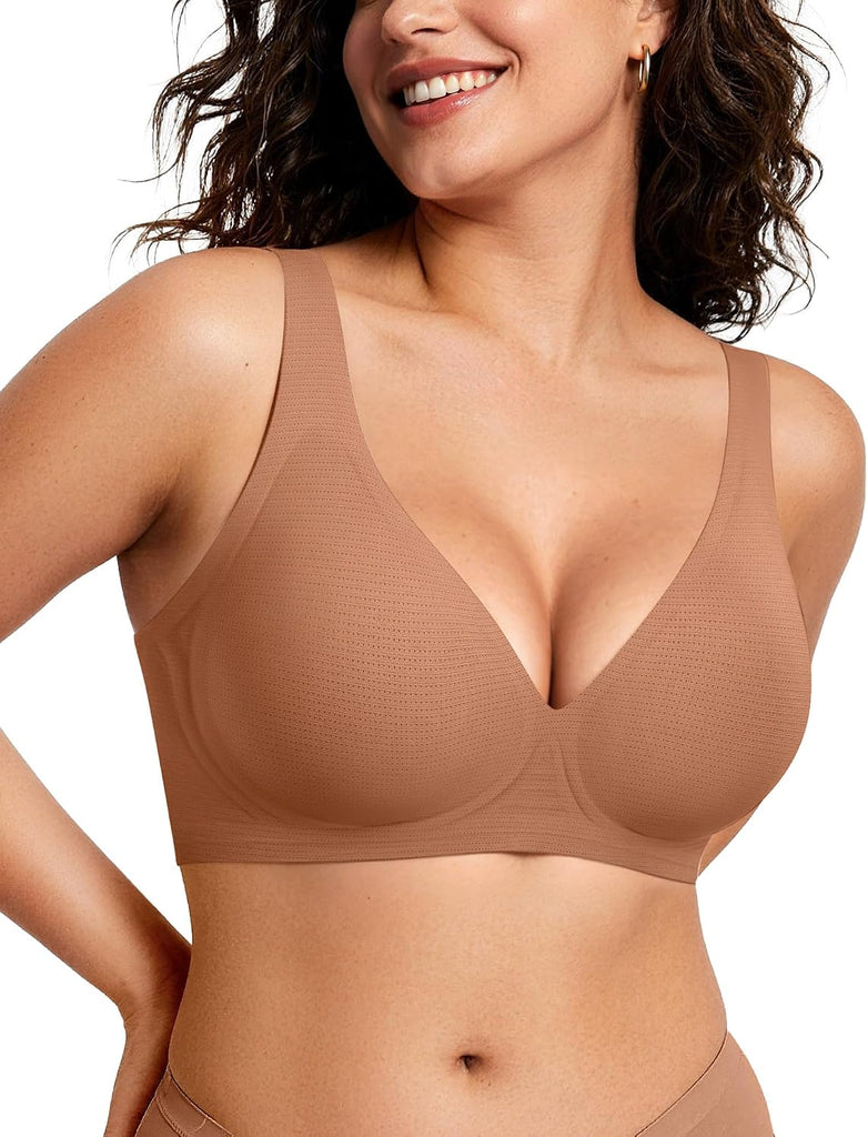 OEAK Womens Jelly Bras Wireless Deep V Comfy Push Up Tshirt Bras COL XXL