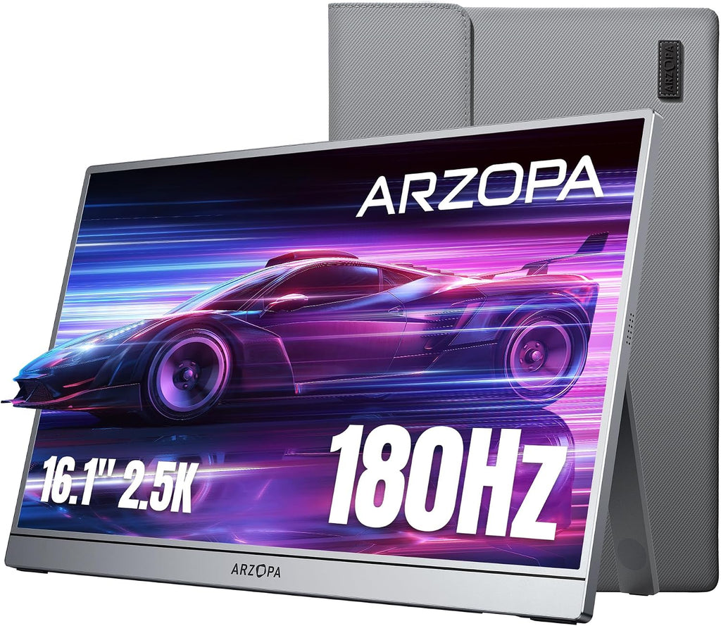 ARZOPA 16.1'' 180Hz 2.5K Portable Monitor, 2560x1440 QHD 107% sRGB Kickstand Portable Gaming Monitor with HDR, Ultra Slim, Eye Care, External Second Screen for Laptop, PC, PS5, Mac, Xbox-Z3FC - 16.1" / Gray