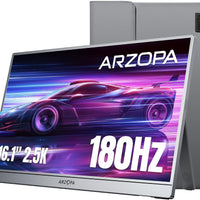 ARZOPA 16.1'' 180Hz 2.5K Portable Monitor, 2560x1440 QHD 107% sRGB Kickstand Portable Gaming Monitor with HDR, Ultra Slim, Eye Care, External Second Screen for Laptop, PC, PS5, Mac, Xbox-Z3FC - 16.0" / Black
