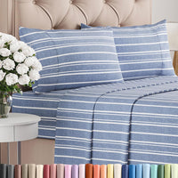 King Size 4 Piece Sheet Set - Breathable & Cooling Sheets - Blue Stripes