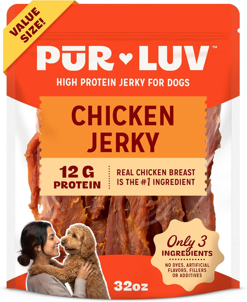 Pur Luv Chicken Jerky Dog Treats, Made with 100% Real Chicken Breast, 32 Ounces, Healthy, Easily Digestible, Long-Lastin