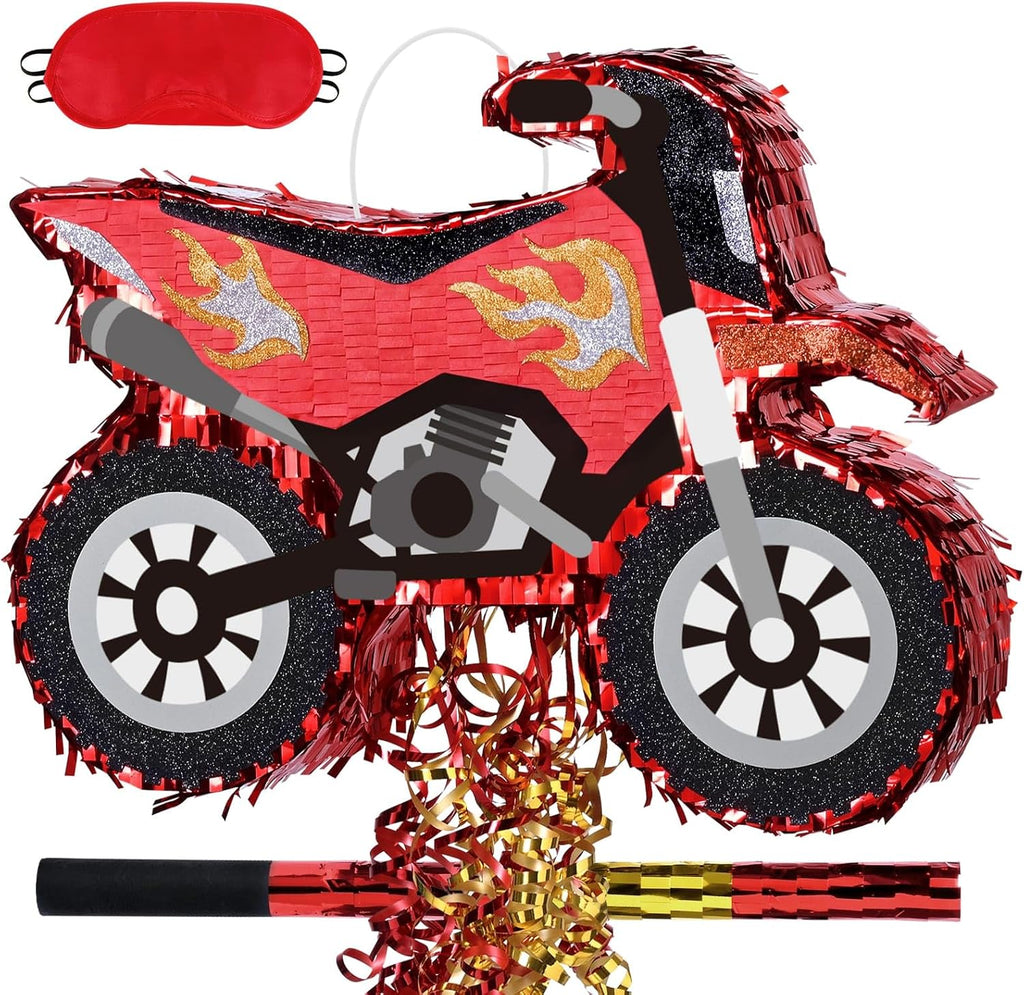 WERNNSAI Motorcycle Piñata - Dirt Bike Piñata with Stick and Blindfold, for Men Motorcycle Themed Birthday Party Decorat