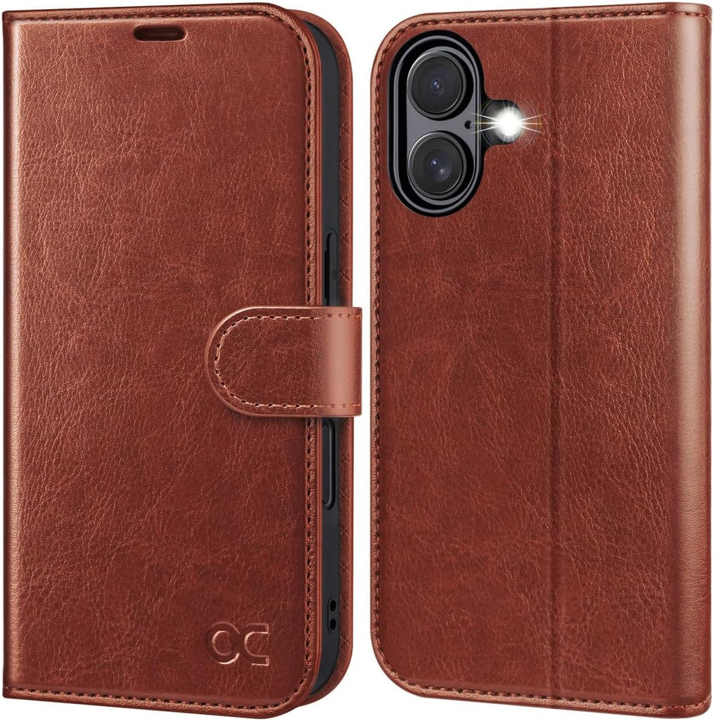OCASE for iPhone 16 Wallet Case, Card Holder, Dark Brown
