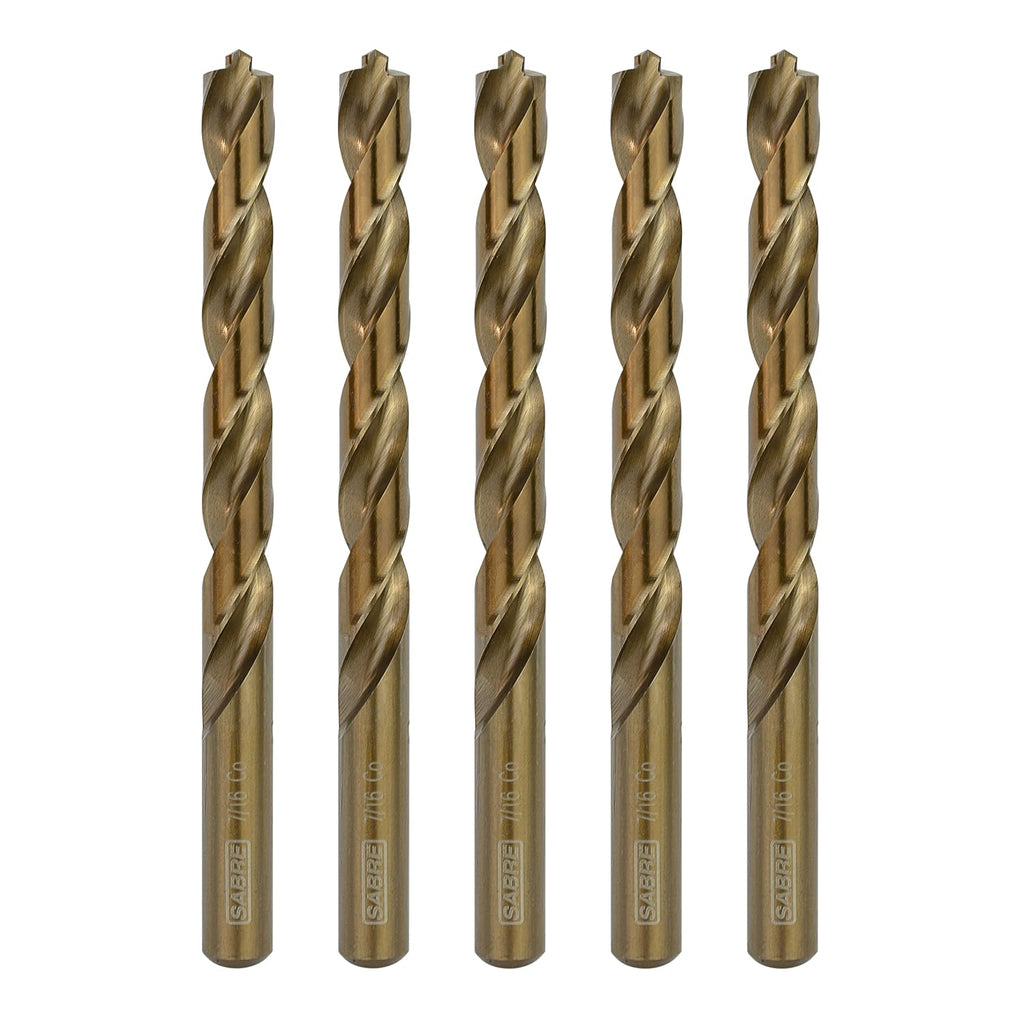 Sabre Tools 7/16 Inch Cobalt Drill Bit Set 5pcs Heavy-Duty Metal Drill Bits for Steel, Hard Metal, Cast Iron (7/16" x 5-