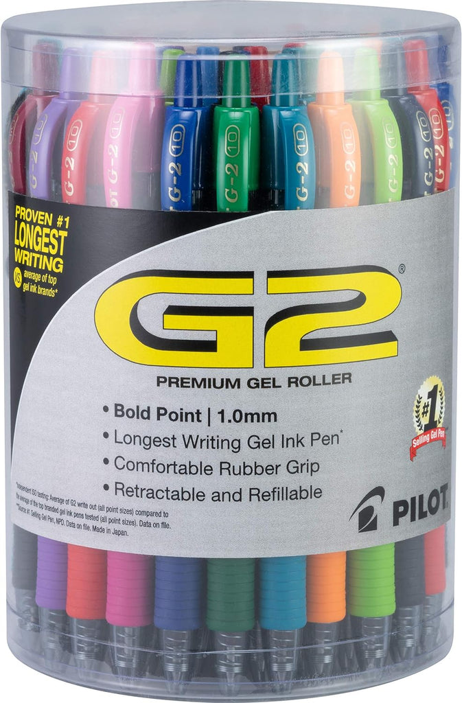 PILOT G2 Premium Retractable Gel-Ink Rolling Ball Pens, Assorted, Tub of 36