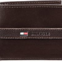 Tommy Hilfiger Men's Leather Wallet – Slim Bifold with 6 Credit Card Pockets and Removable ID Window, Casual Brown, One Size
