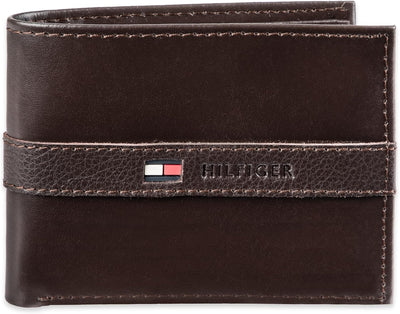 Tommy Hilfiger Men's Leather Wallet – Slim Bifold with 6 Credit Card Pockets and Removable ID Window, Casual Brown, One Size