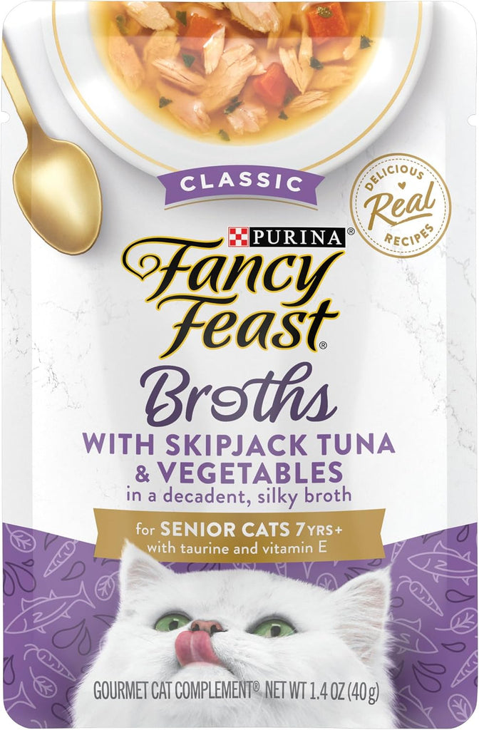 Purina Fancy Feast Lickable Senior Wet Cat Food Broth Topper Classic with Skipjack Tuna and Vegetables - (Pack of 16) 1.