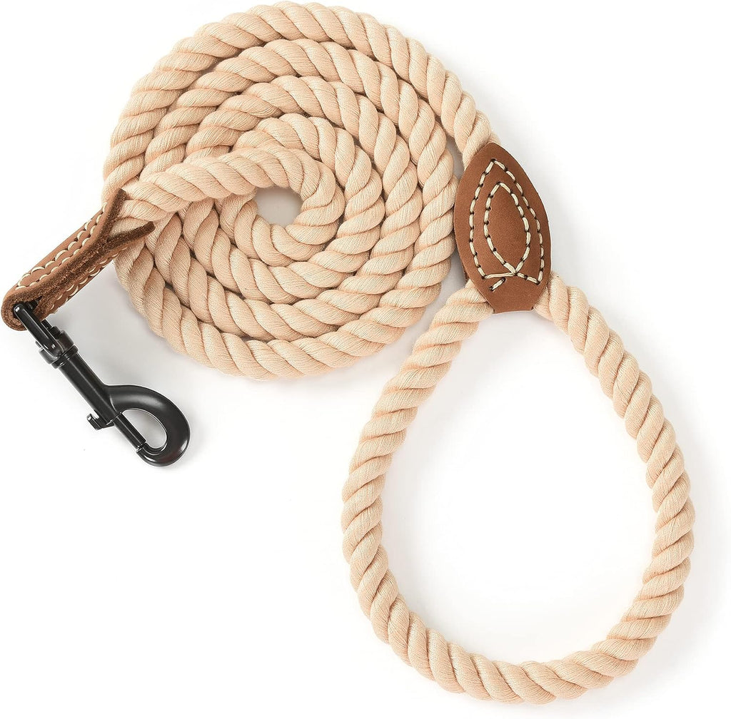 Mile High Life Dog Leash Braided Cotton Rope with Leather-Reinforced Ends