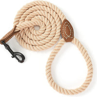 Mile High Life Dog Leash Braided Cotton Rope with Leather-Reinforced Ends