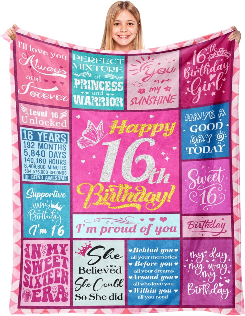 Sweet 16 Gifts for Girls, 16th Birthday Gifts for Girls Blanket, 50"X60"