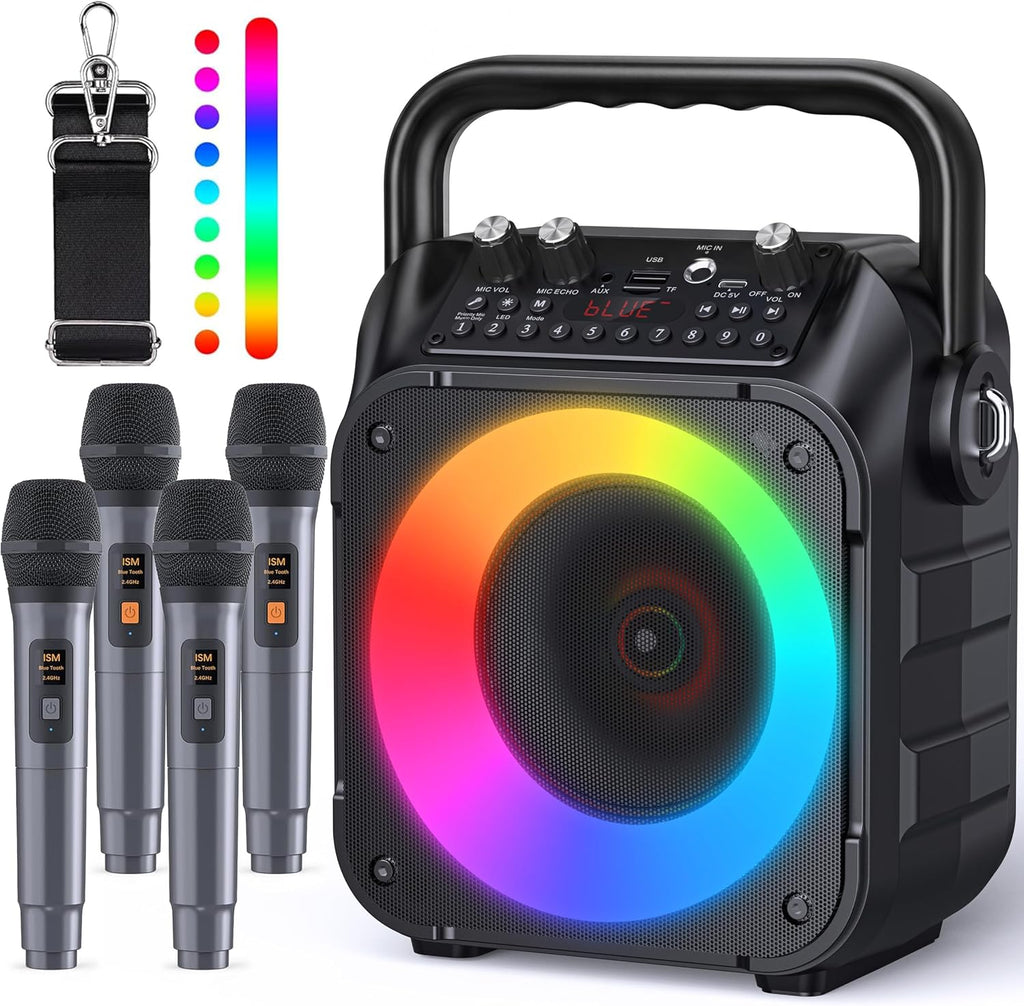 CYY Karaoke Machine with 4 Wireless Microphones for Adults and Kids