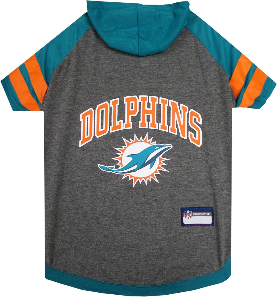 Pets First NFL Miami Dolphins Hoodie for Dogs & Cats. | NFL Football Licensed Dog Hoody Tee Shirt, X-Small| Sports Hoody T-Shirt for Pets | Licensed Sporty Dog Shirt