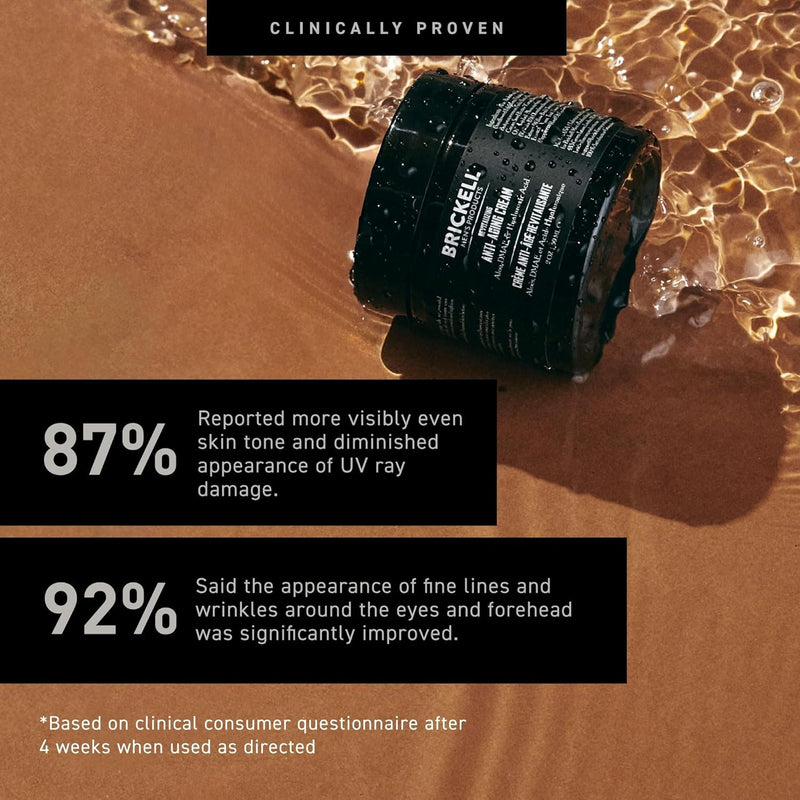 Crema revitalizadora antienvejecimiento Brickell Men's para hombres, crema de noche antiarrugas natural y orgánica para la cara para reducir líneas finas y arrugas, 2 onzas, sin fragancia