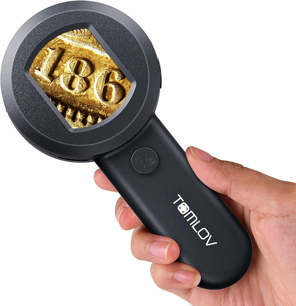 TOMLOV P10 Microscope for Adults Kids, Handheld Coin Magnifier with Light for Error Coins, Portable Trichome Magnifying