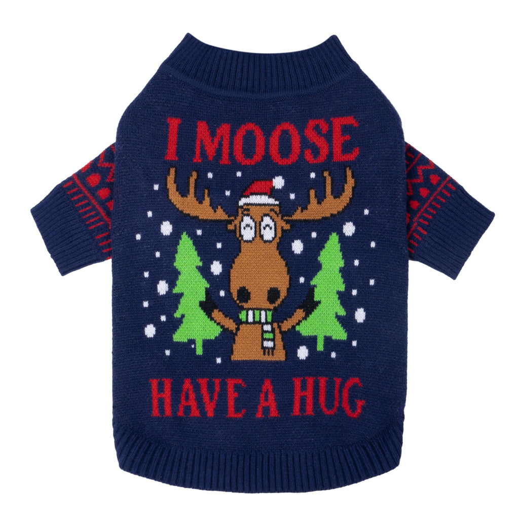 Fitwarm Funny Moose Dog Ugly Christmas Sweater, Winter Dog Clothes for Small Dogs Girl Boy, Pet Xmas Outfit, Navy, Large