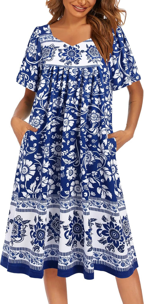 Ekouaer Womens Nightgown House Dress with Pockets Short Sleeve Moo Moos