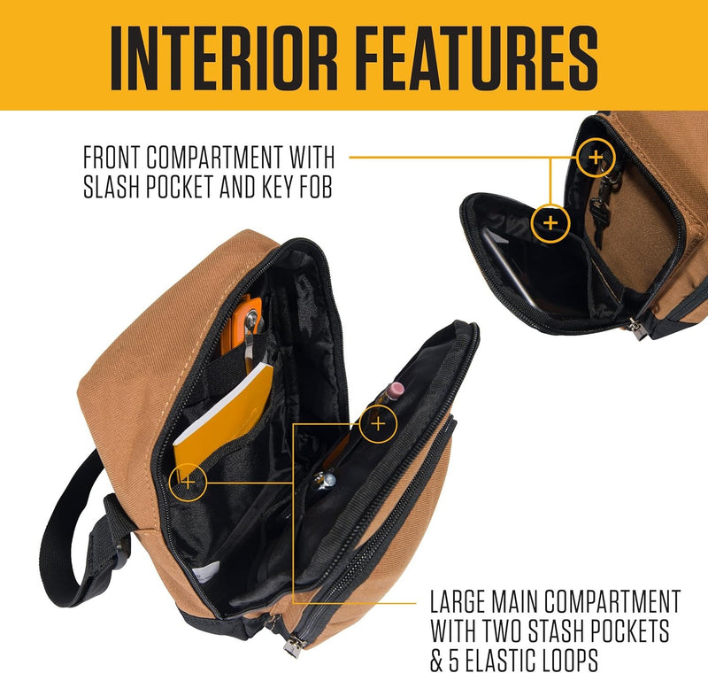 Carhartt Crossbody Zip Bag, Durable, Adjustable Crossbody Bag with Zipper Closure for Men and Women, Carhartt Brown