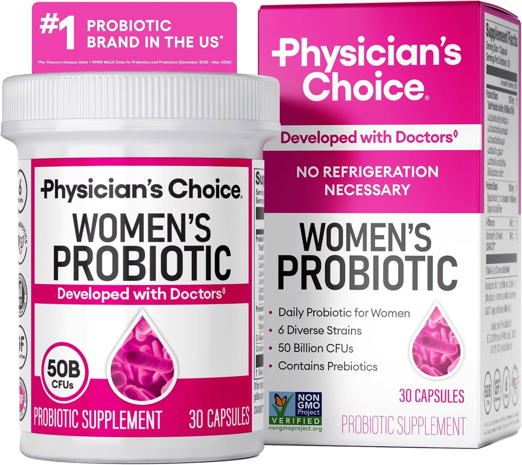 Physician's CHOICE Probióticos para mujeres - Equilibrio PH, digestivo, UT y salud femenina - 50 mil millones de CFU - 6 cepas únicas para ella - Prebióticos orgánicos, extracto de arándano+
