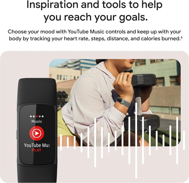 Fitbit Charge 6 Fitness Tracker with Google Apps - Heart Rate on Exercise Equipment - 3-Month Google Health Premium Membership Included - Health Tools - Obsidian/Black - Small&Large Bands Included