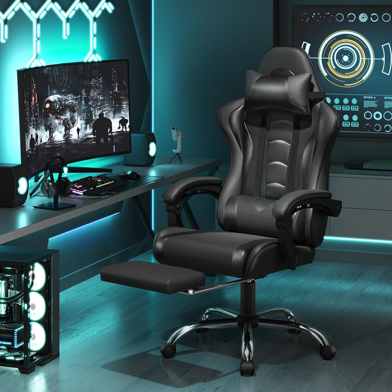 Silla gaming Yaheetech con reposapiés, almohada lumbar de masaje y reclinable