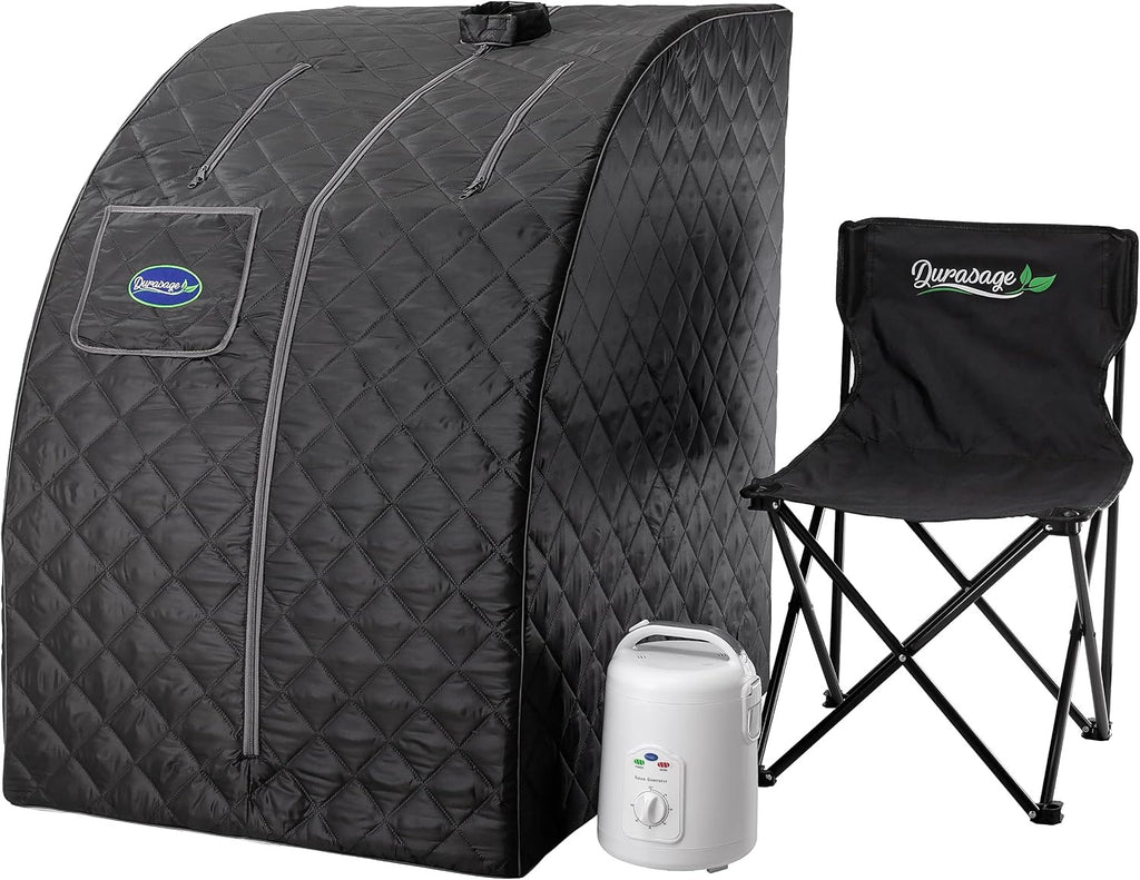 Durasage - Sauna de vapor portátil personal ligera para relajación en casa, con temporizador de 60 minutos, generador de vapor de 800 watts, silla incluida (negro)