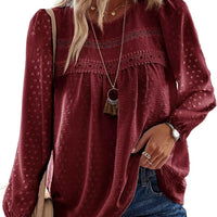 Falechay Plus Size Tops for Women Cute Loose Long Sleeve Burgundy 4XL