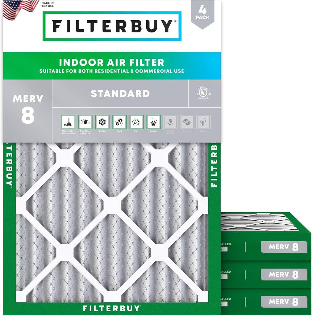 Filterbuy 18x25x2 Air Filter MERV 8 Dust & Allergy Defense (4-Pack)
