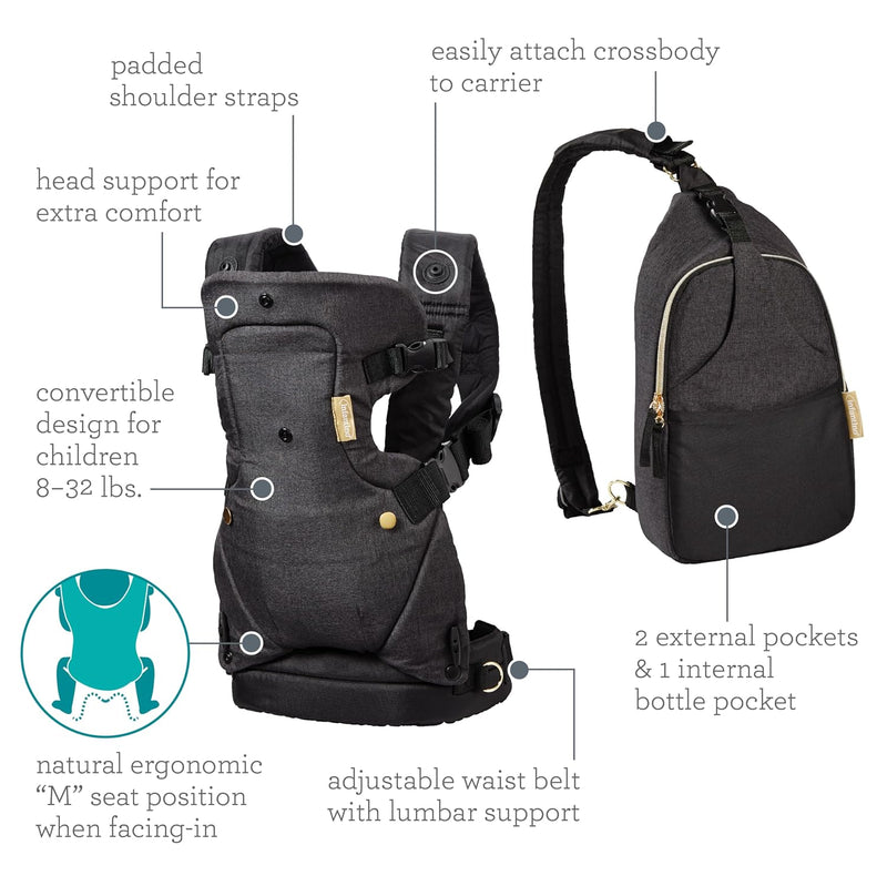 Infantino Flip 4 en 1 Portabebés con Bolso Pañalero Negro y Dorado