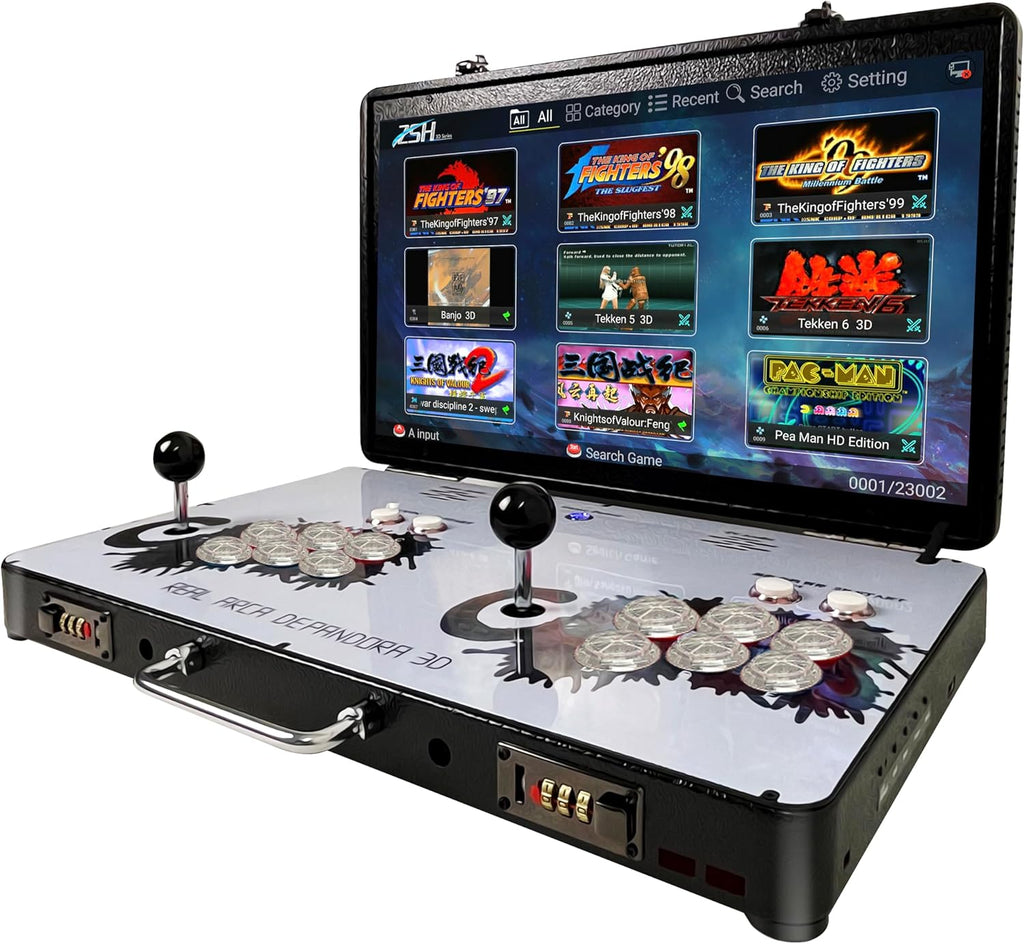 WYGAMING Portable 20000 in 1 Metal Box 3D Arcade Game Console, 22 inch Screen Retro Electronic Game Console, with Search/Hide/Save/Load/Pause Functions