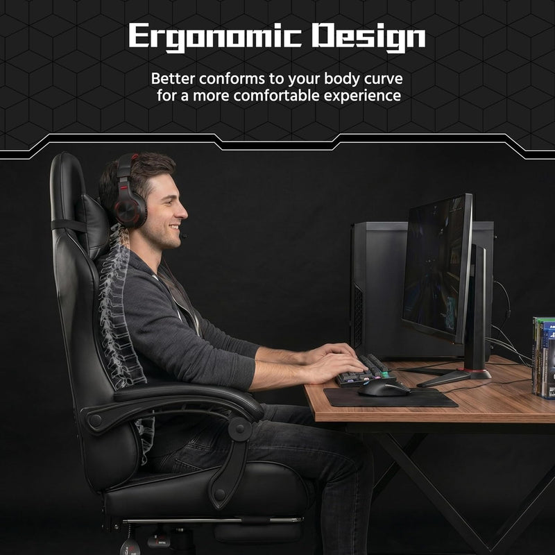 Silla gaming Yaheetech con reposapiés, almohada lumbar de masaje y reclinable