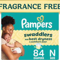 Pampers Swaddlers Newborn Diapers, Size Newborn (<10 lbs), 84 Count, Fragrance Free, Hypoallergenic, Absorbent, Pediatri
