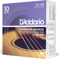 D'Addario EJ26-10P Phosphor Bronze Acoustic Guitar Strings 11-52, 10 Sets
