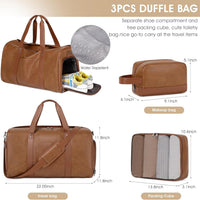 Wogarl 3PCS Faux Leather Weekender Bag for Women Men Travel Bag