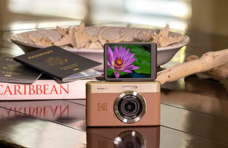 KODAK PIXPRO C1 13MP Compact Digital Camera, 26mm Fixed Lens, Brown