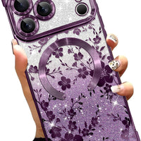 Illians Glitter Phone Case Made for iPhone 17 Pro Max 6.9 in, Purple Floral