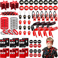 Resholder 96 Ninja Party Favors Include Ninja Paper Bags Bouncy Balls Throwing Favors Flying Slingshot Headbands Silicone Bracelets Keychains Stickers for Birthday Party (Red & Black)