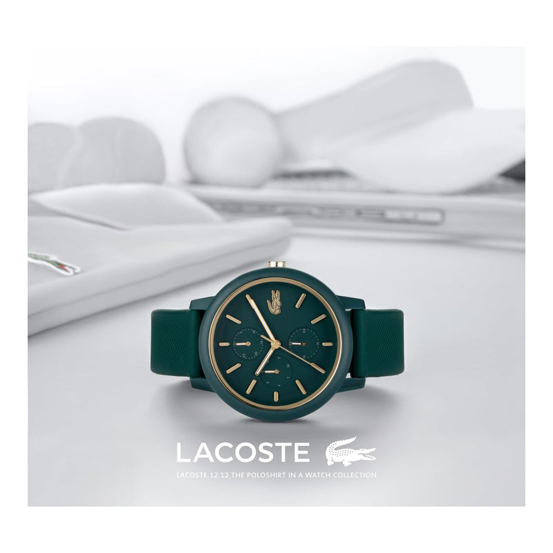 Lacoste 12.12 Reloj multifunción de cuarzo para mujer con diseño contemporáneo, esfera curvada de aluminio y correa de silicona