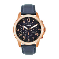 Reloj cronógrafo Fossil Grant para hombre, con correa de cuero azul y esfera de acero inoxidable resistente al agua hasta 165 pies