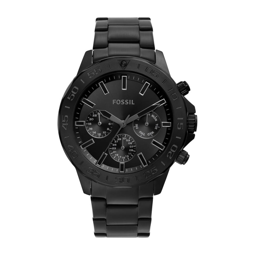Reloj multifunción Bannon de acero inoxidable negro de Fossil, con diseño moderno y cierre plegable seguro